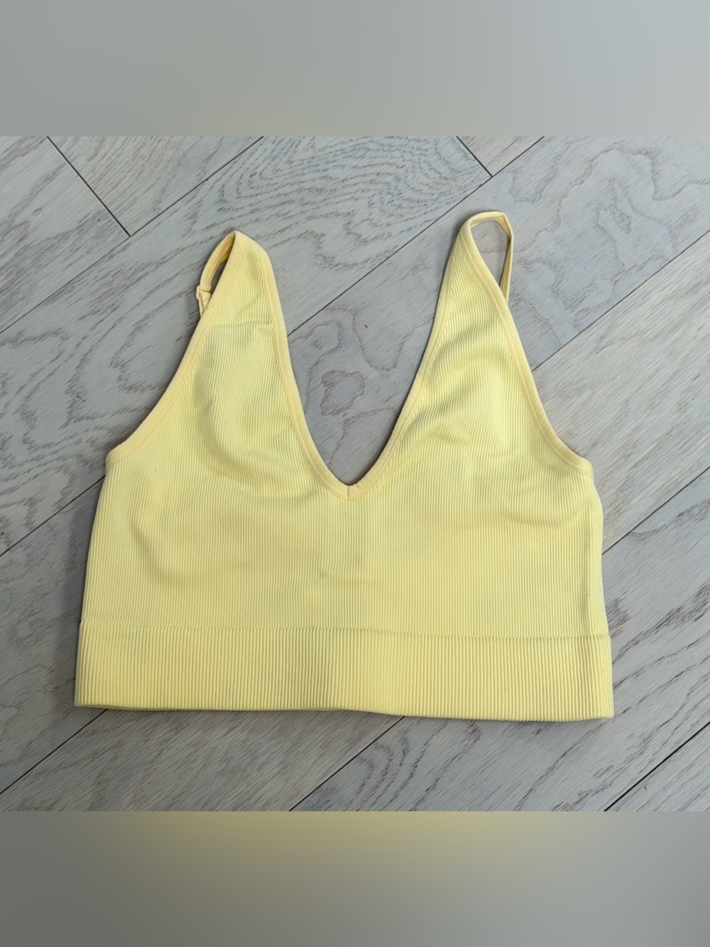 Garage Pale Yellow Ribbed V-Neck Crop Top